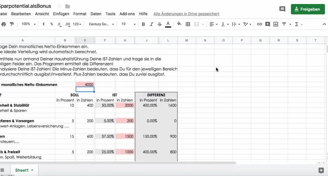 Sparpotenzial Kalkulator in Action
